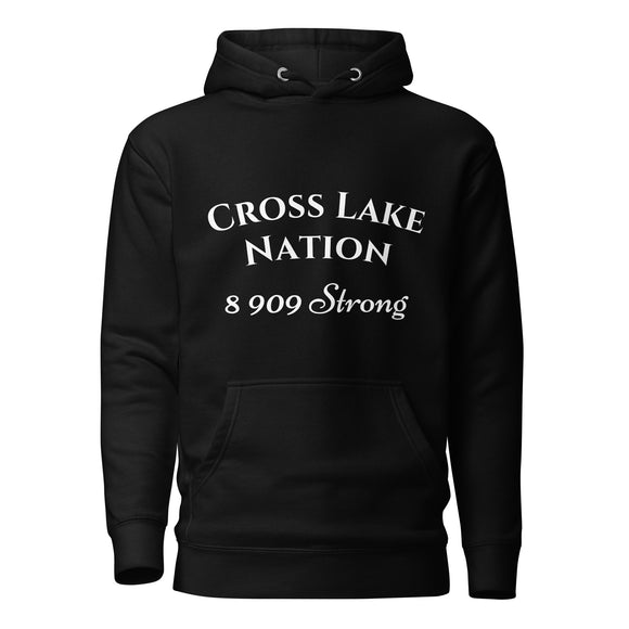 black 1491 apparel hoodie with white cross lake nation and 8 909 strong lettering on the front